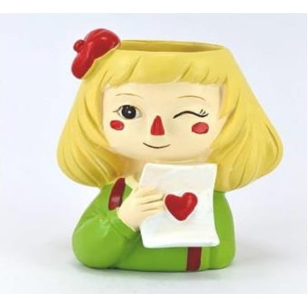 Sweet Heart Girl Resin Pot